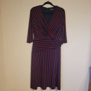Lauren Ralph Lauren Womens 10 Navy Red Striped Fit & Flare Black Label Dress